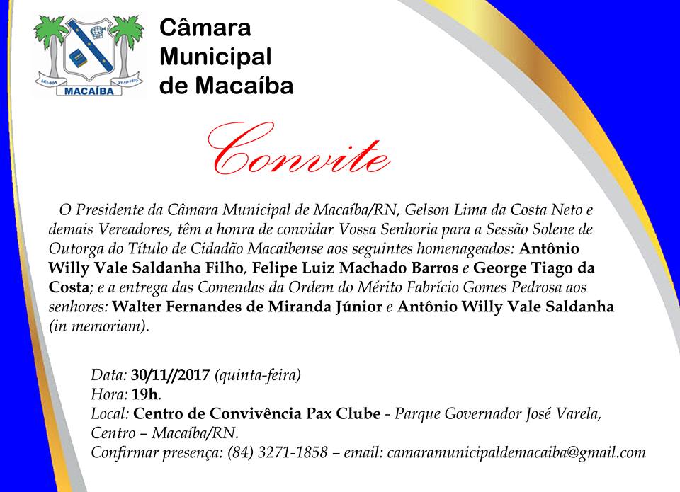 CONVITE: SESSÃO SOLENE